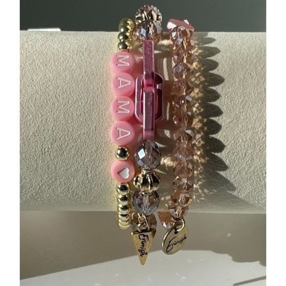 Erimish Mama Bracelet Stack Pink Gold Beaded Stretch Set NWT - Picture 2 of 8